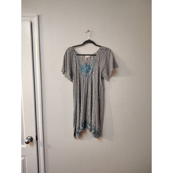 Umgee Dresses & Skirts - Umgee‎ USA Boho Geometric Print Embroidered Tunic Dress Turquoise Medium
